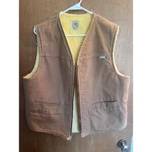Vintage Carhartt workwear. made in USA large Sherpa lined vest.  Cotton duck.